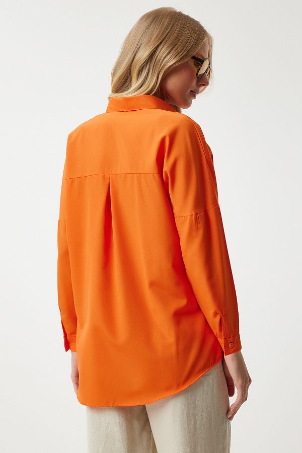 Oversized Button Down Shirt - Orange