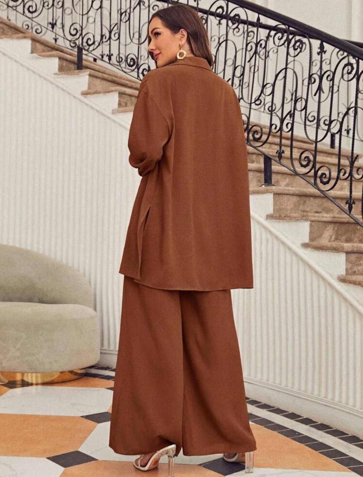 SHEIN Frenchy Drop Shoulder
Button Front Shirt & Wide Leg Pants