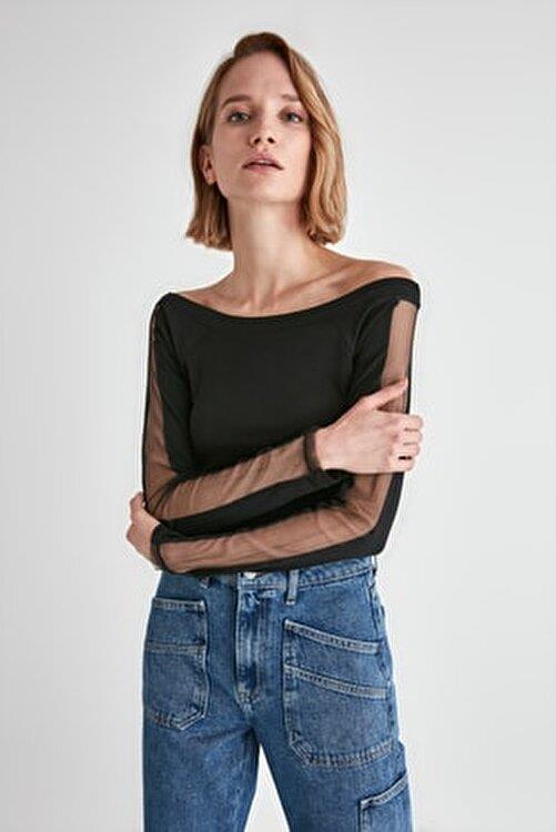 Black Top with Stylish Net Sleeves