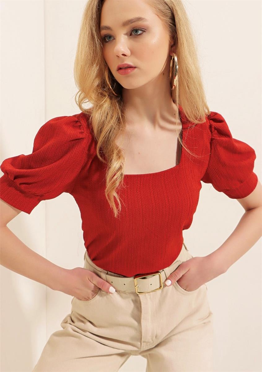 Claret Red Square Neck Top