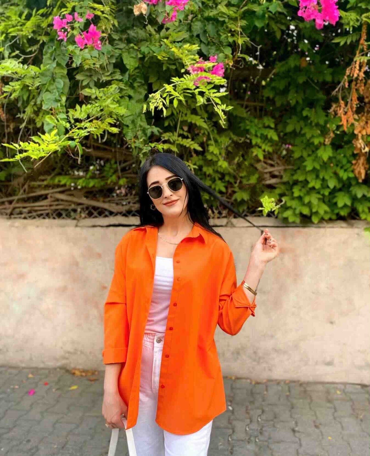 Oversized Button Down Shirt - Orange