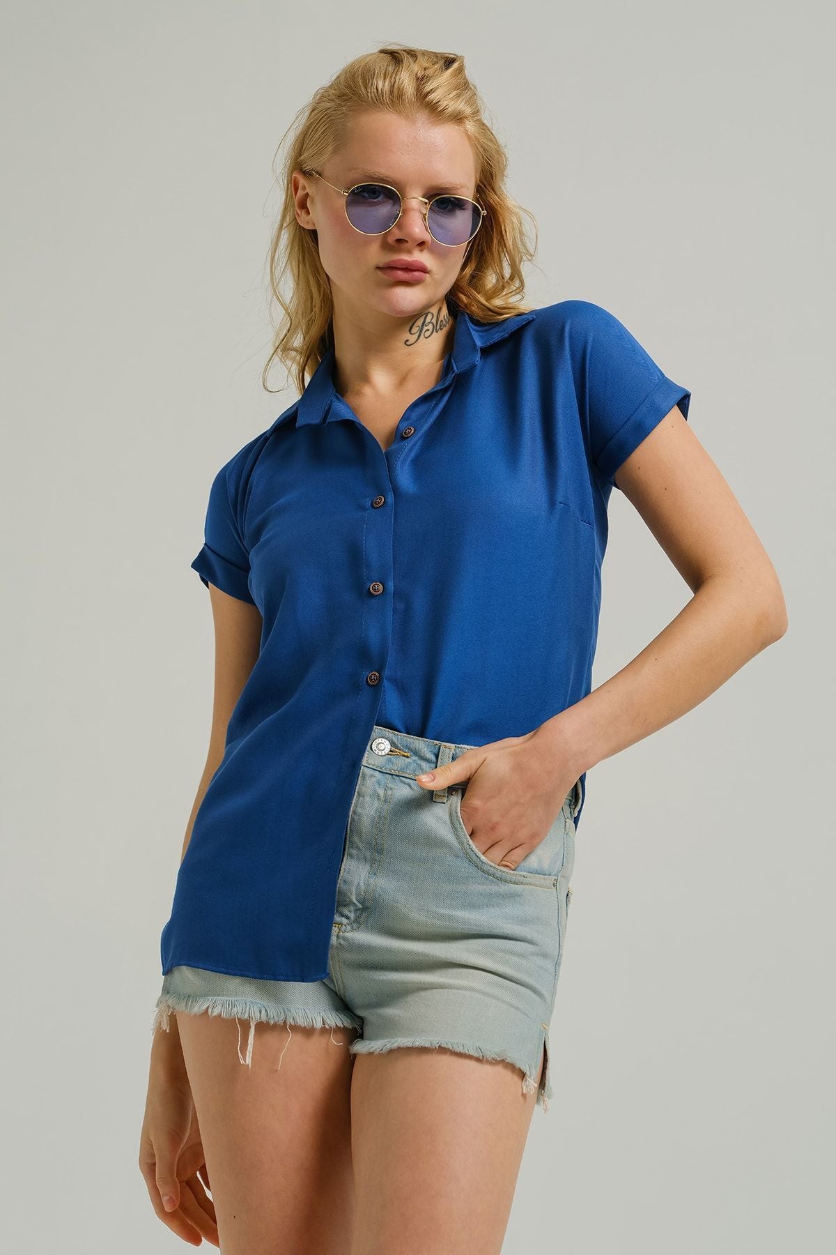 Half Sleeves Button Down (Blue) - Armonika