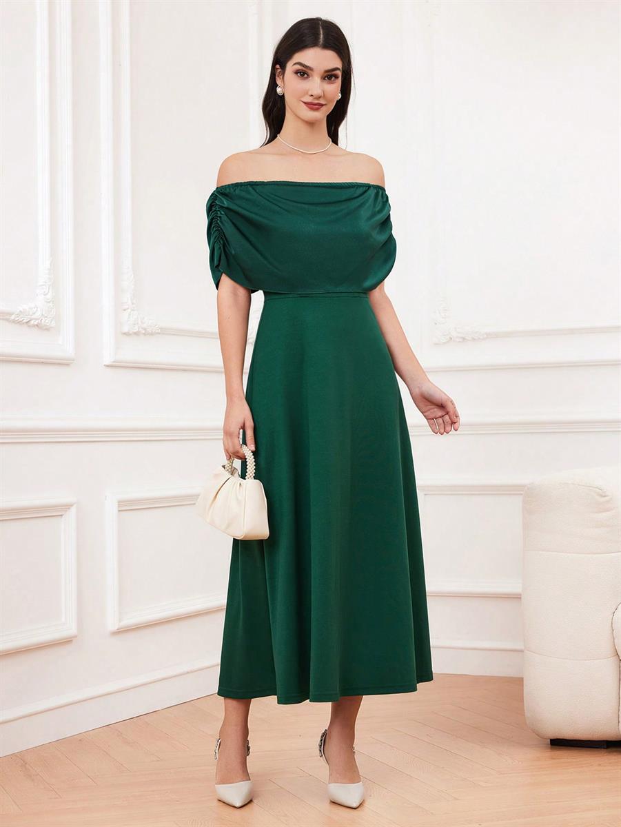 SHEIN emerald green off shoulder pleated dress Mangata SHEIN emerald green off shoulder pleated dress Mangata