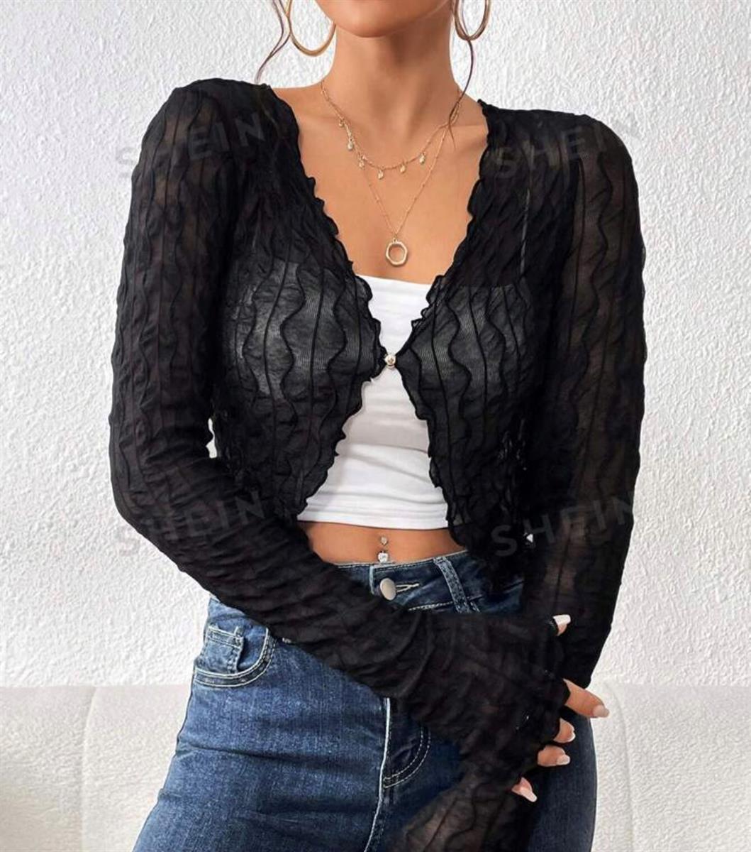 SHEIN Privé Lettuce Trim Open Front Top