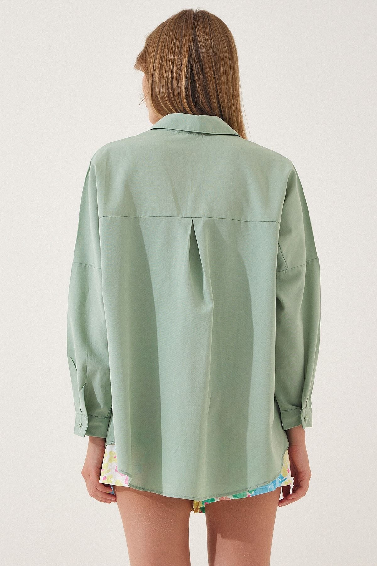 Oversized Button Down Shirt - Light Green