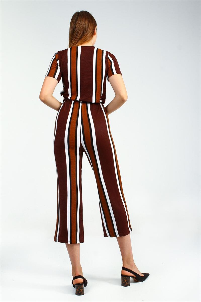 Brown Striped Jumpsuit