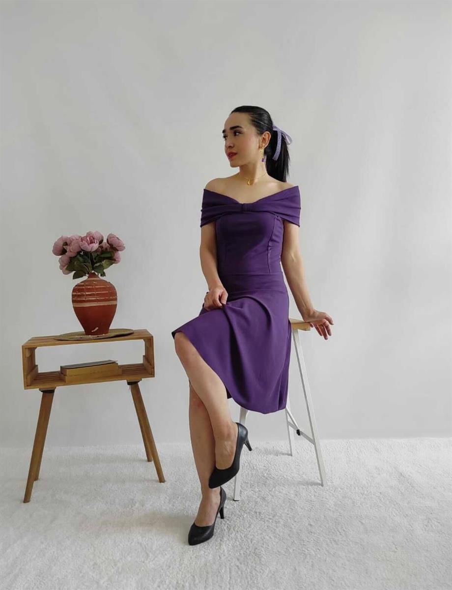 Deep Purple Shoulder Detail Crep Dress