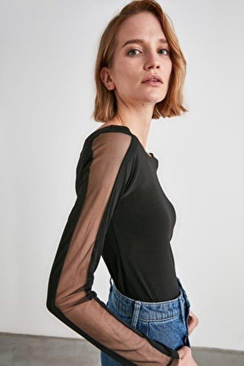 Black Top with Stylish Net Sleeves