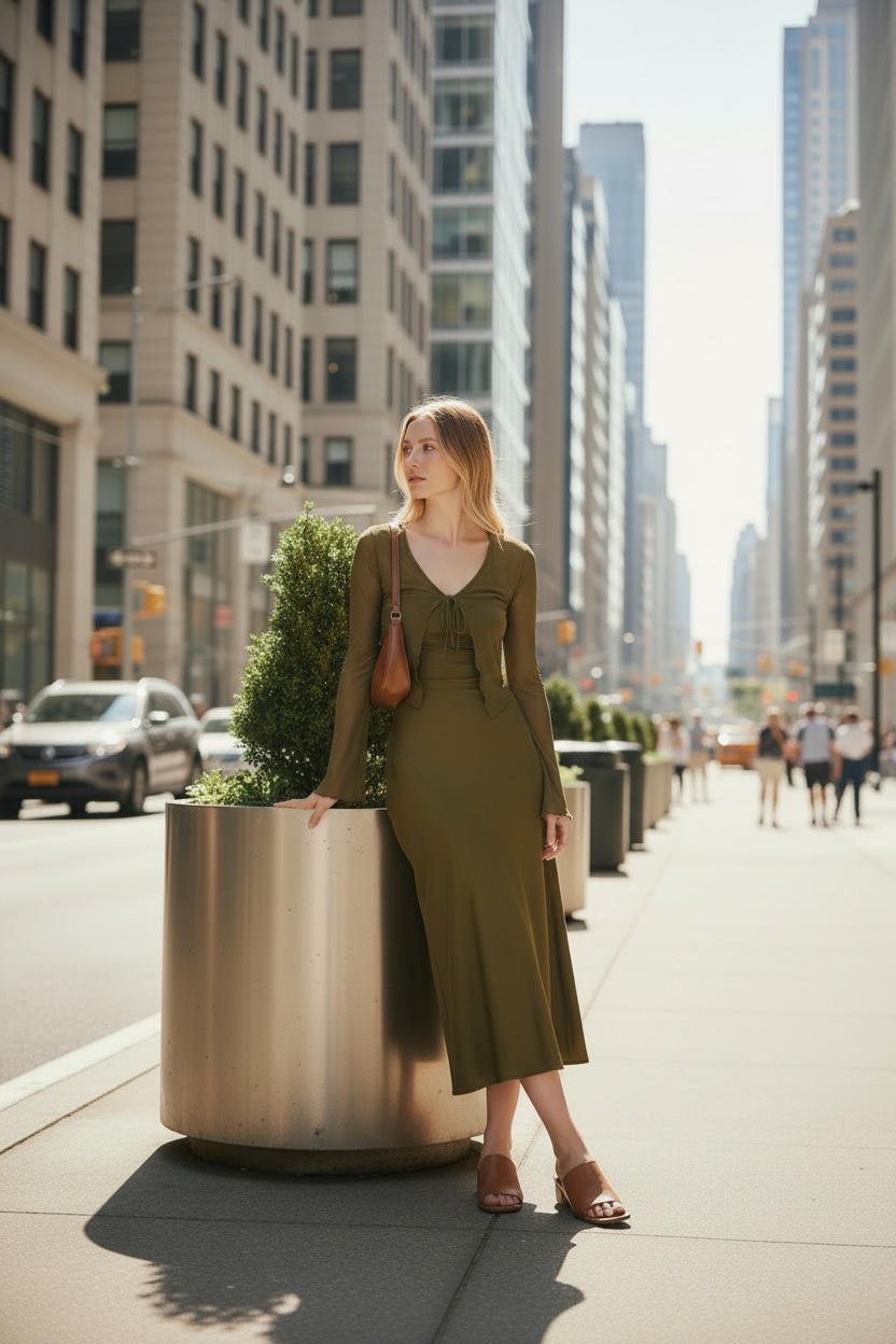 Olive Meadow - Olive Ruched Slip dress Set