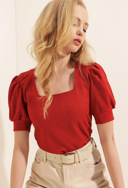 Claret Red Square Neck Top