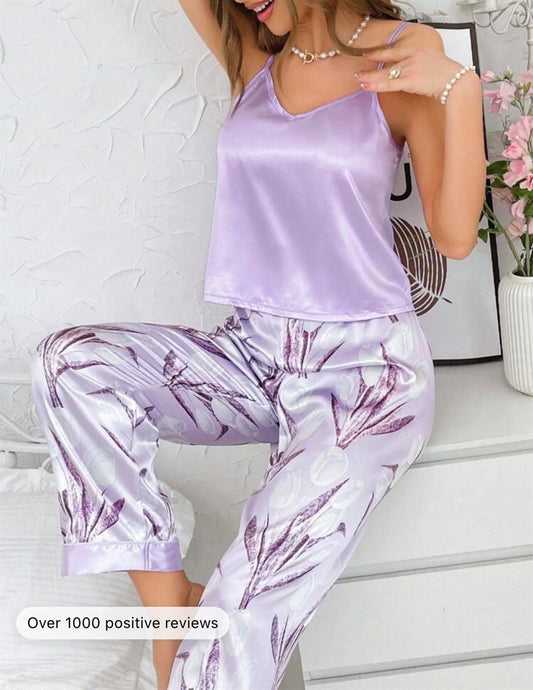 SHEIN Floral Printed Satin PJ Set