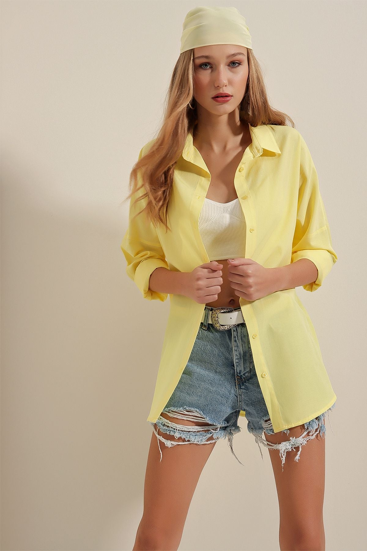 Oversized Button Down Shirt - Lemon