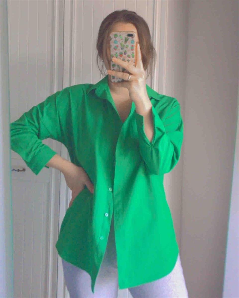 Oversized Button Down Shirt - Green