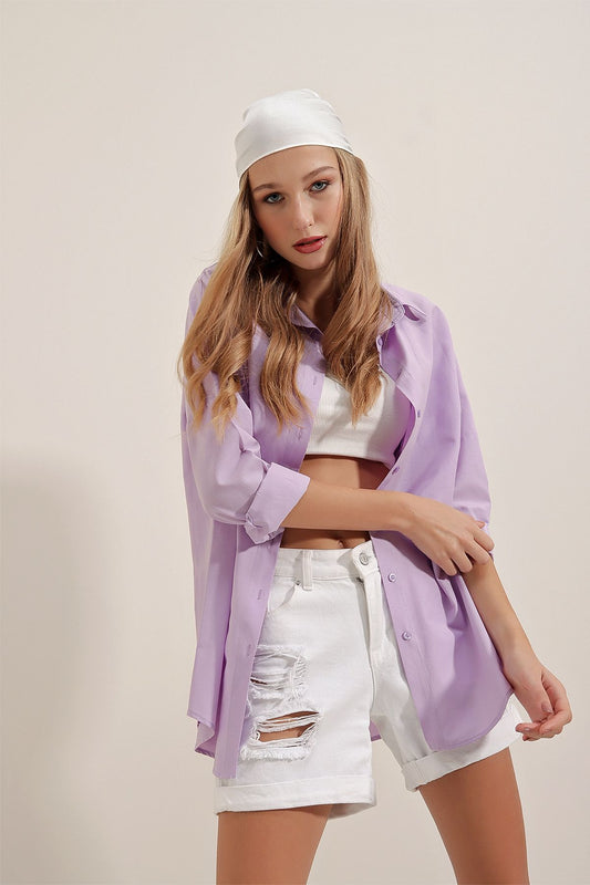 Oversized Button Down Shirt - Lilac