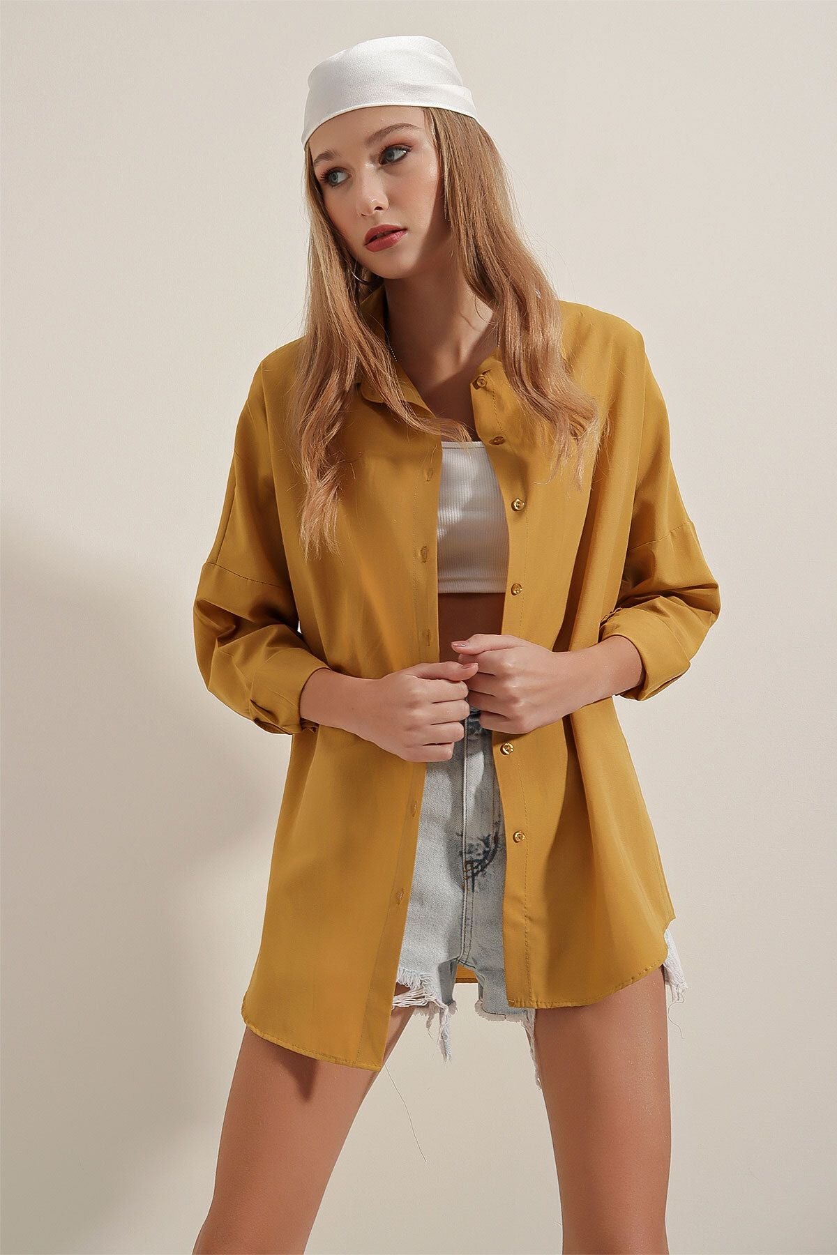 Oversized Button Down Shirt - Mustard