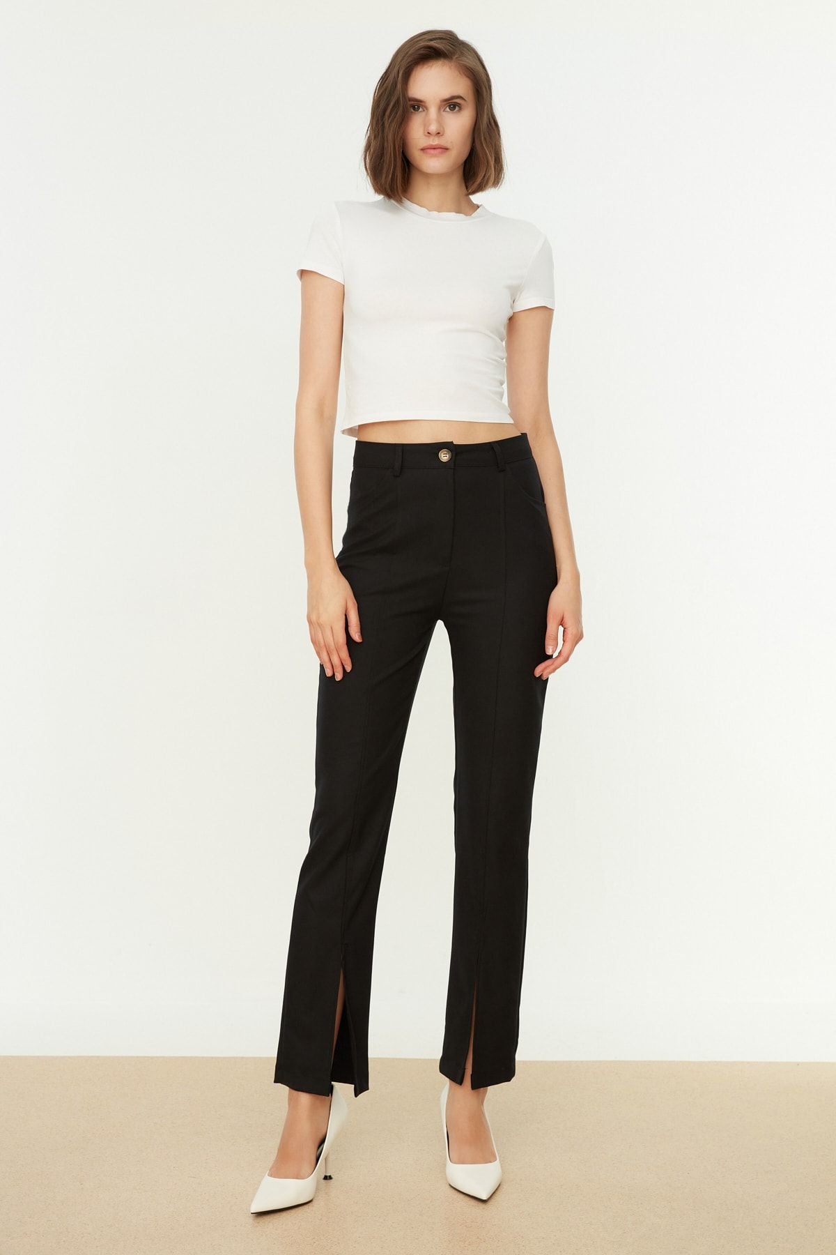 Straight Black Slit Pants