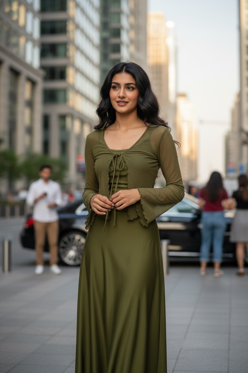 Olive Meadow - Olive Ruched Slip dress Set