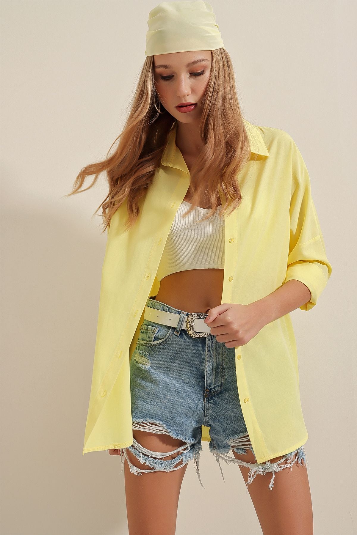 Oversized Button Down Shirt - Lemon