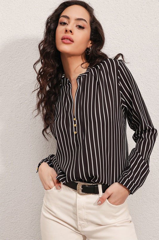 Striped Satin Shirt - Black & White