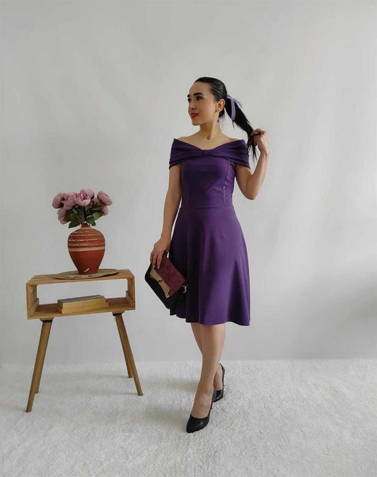 Deep Purple Shoulder Detail Crep Dress