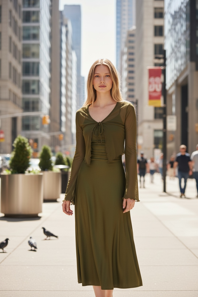 Olive Meadow - Olive Ruched Slip dress Set
