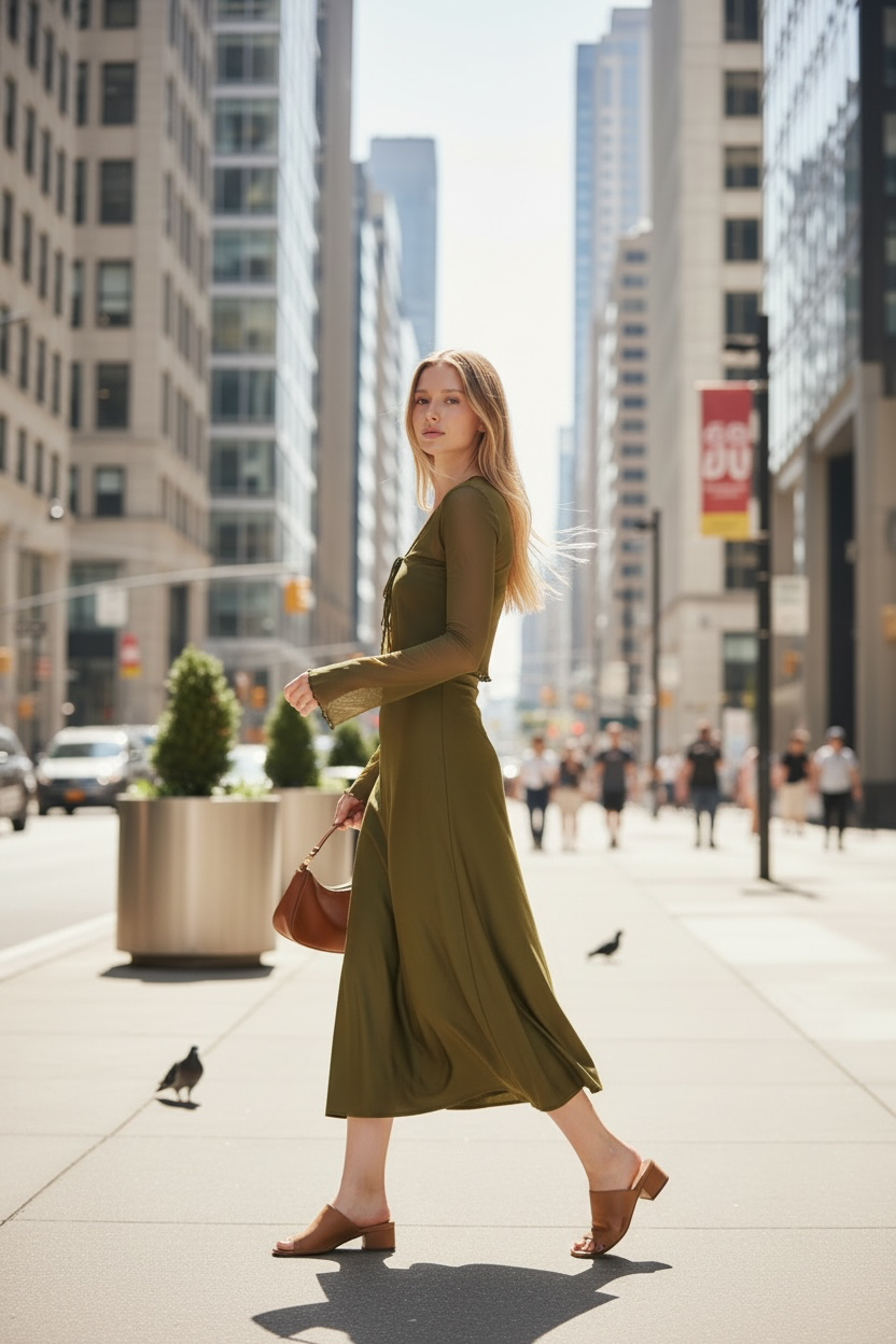 Olive Meadow - Olive Ruched Slip dress Set
