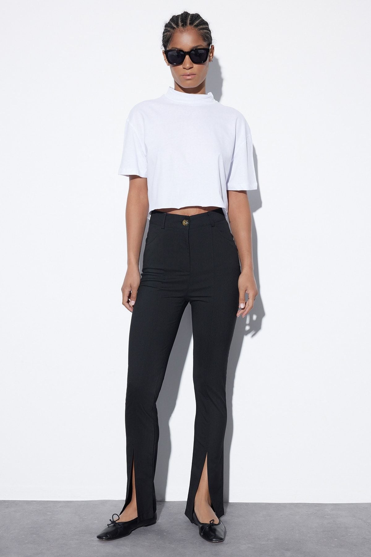 Straight Black Slit Pants