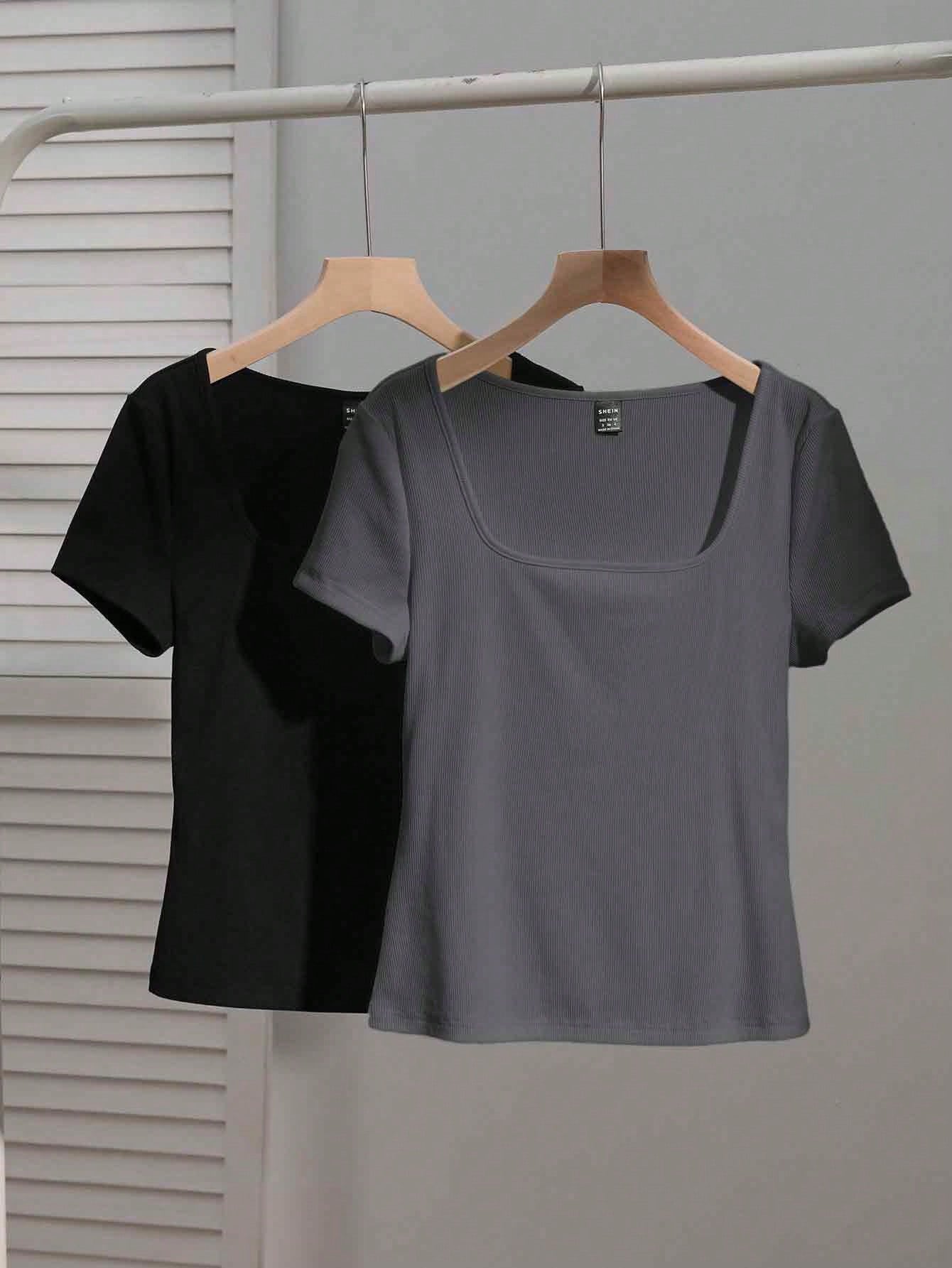 Women’s basic square neck tee shirt set