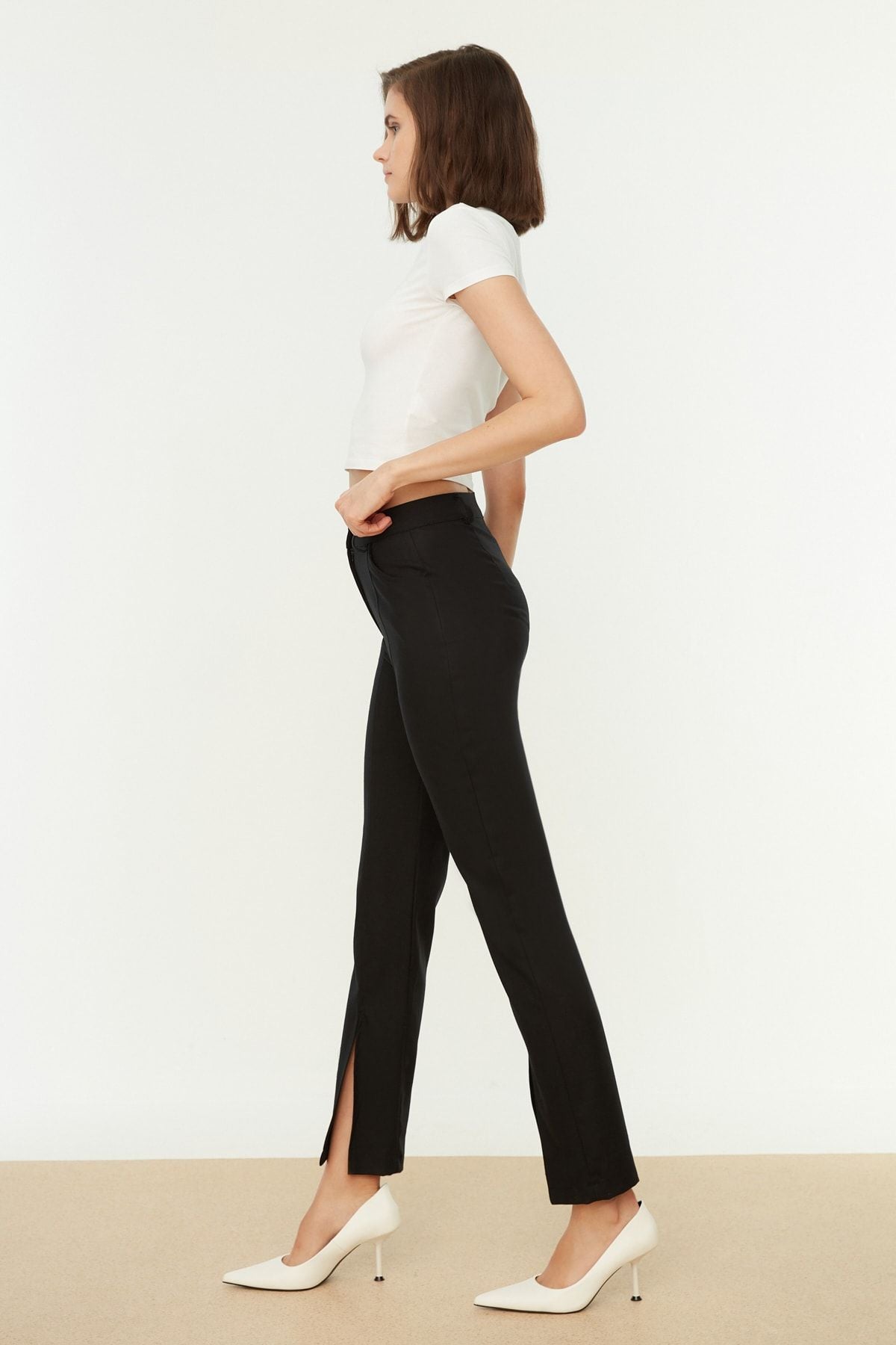 Straight Black Slit Pants