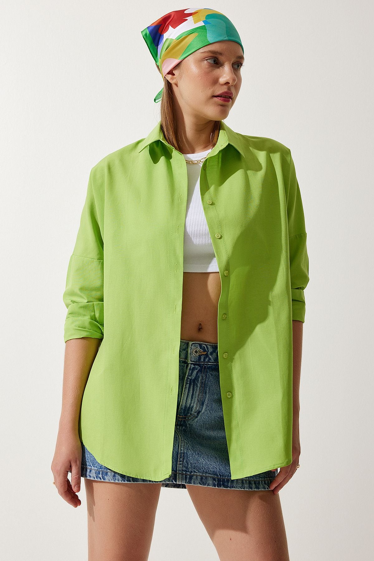 Oversized Button Down Shirt - Parrot Green