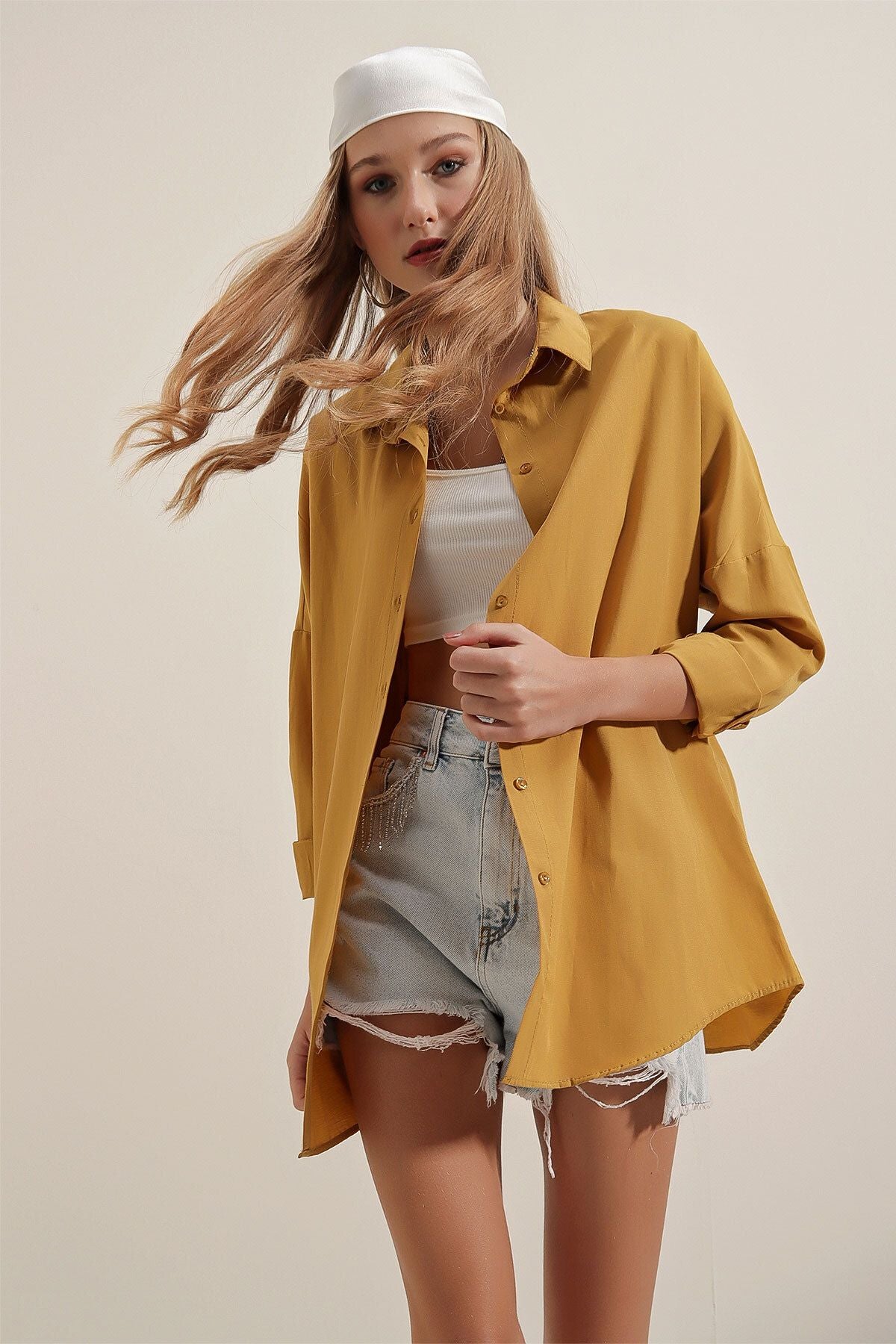 Oversized Button Down Shirt - Mustard