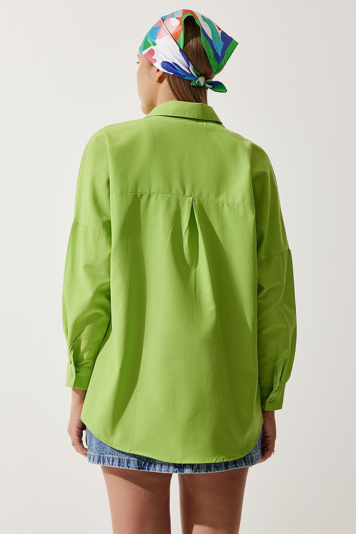 Oversized Button Down Shirt - Parrot Green