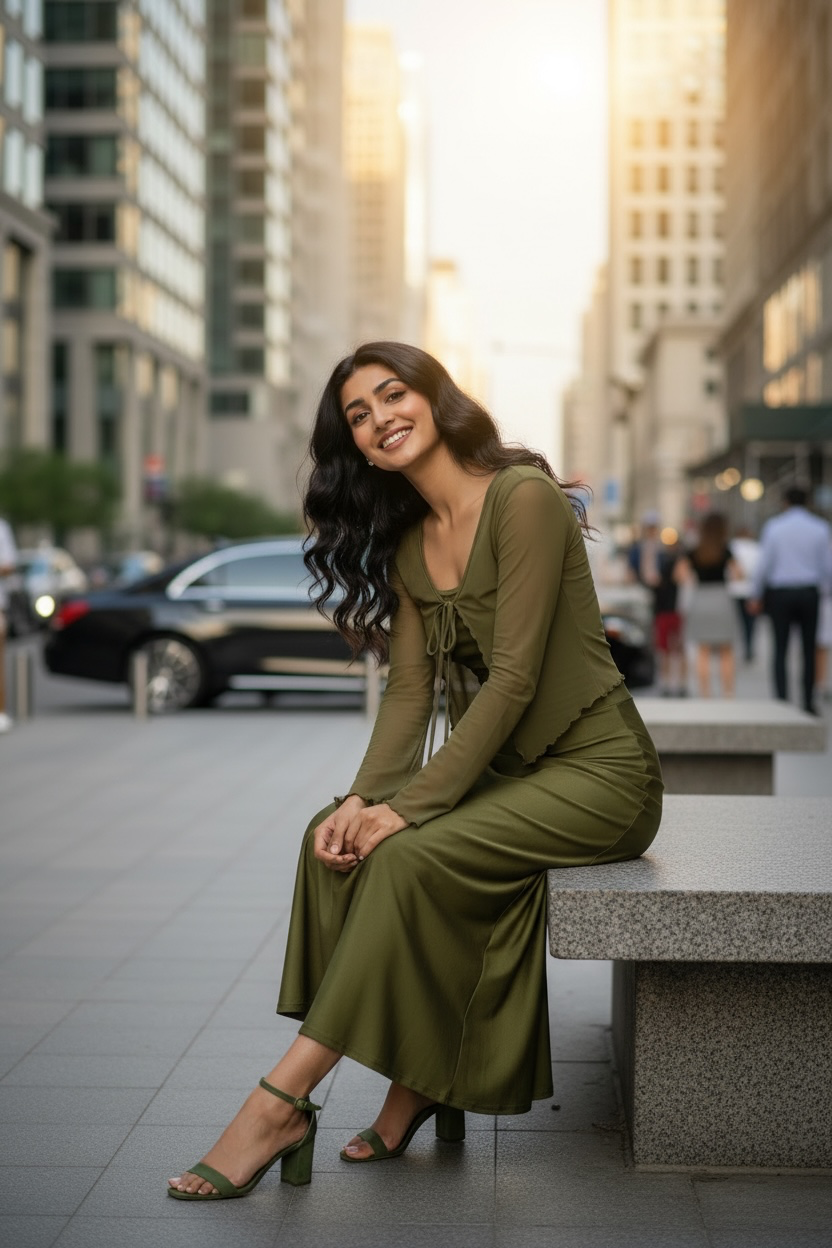 Olive Meadow - Olive Ruched Slip dress Set