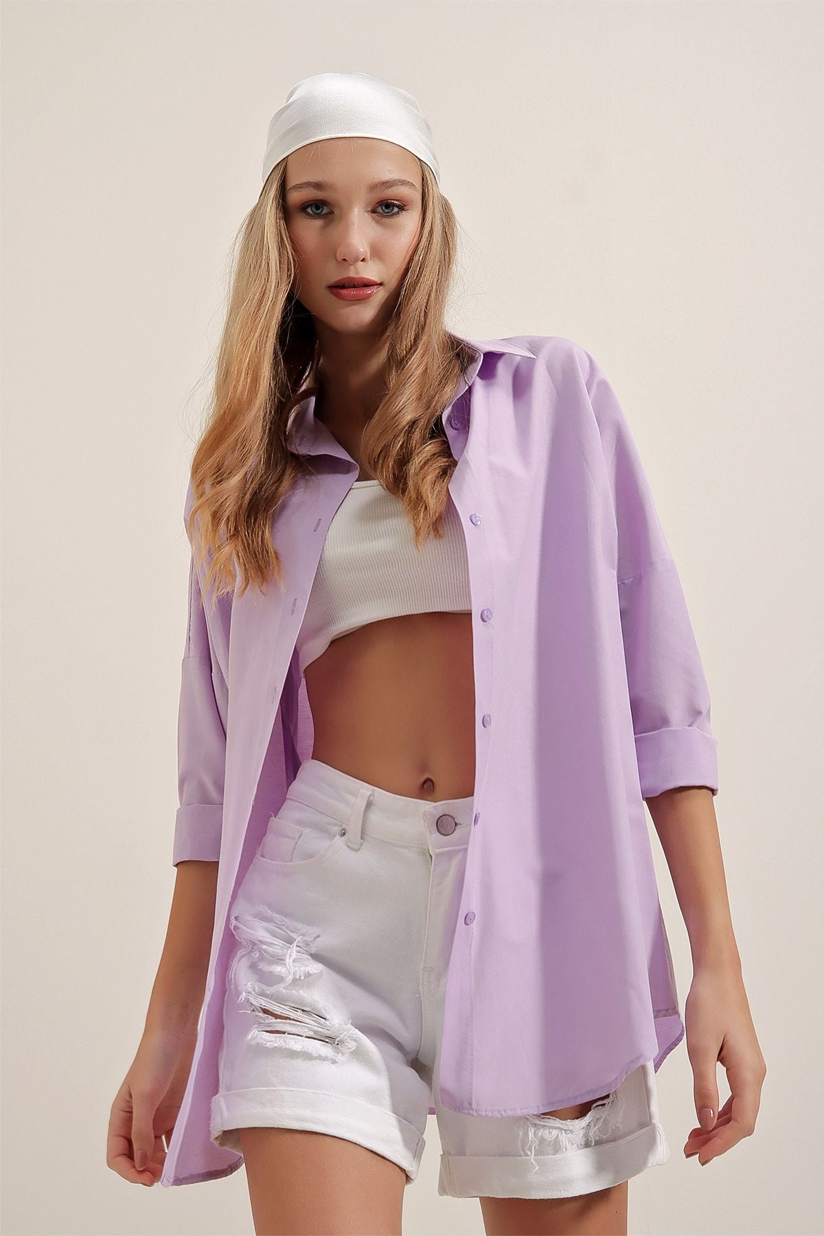 Oversized Button Down Shirt - Lilac