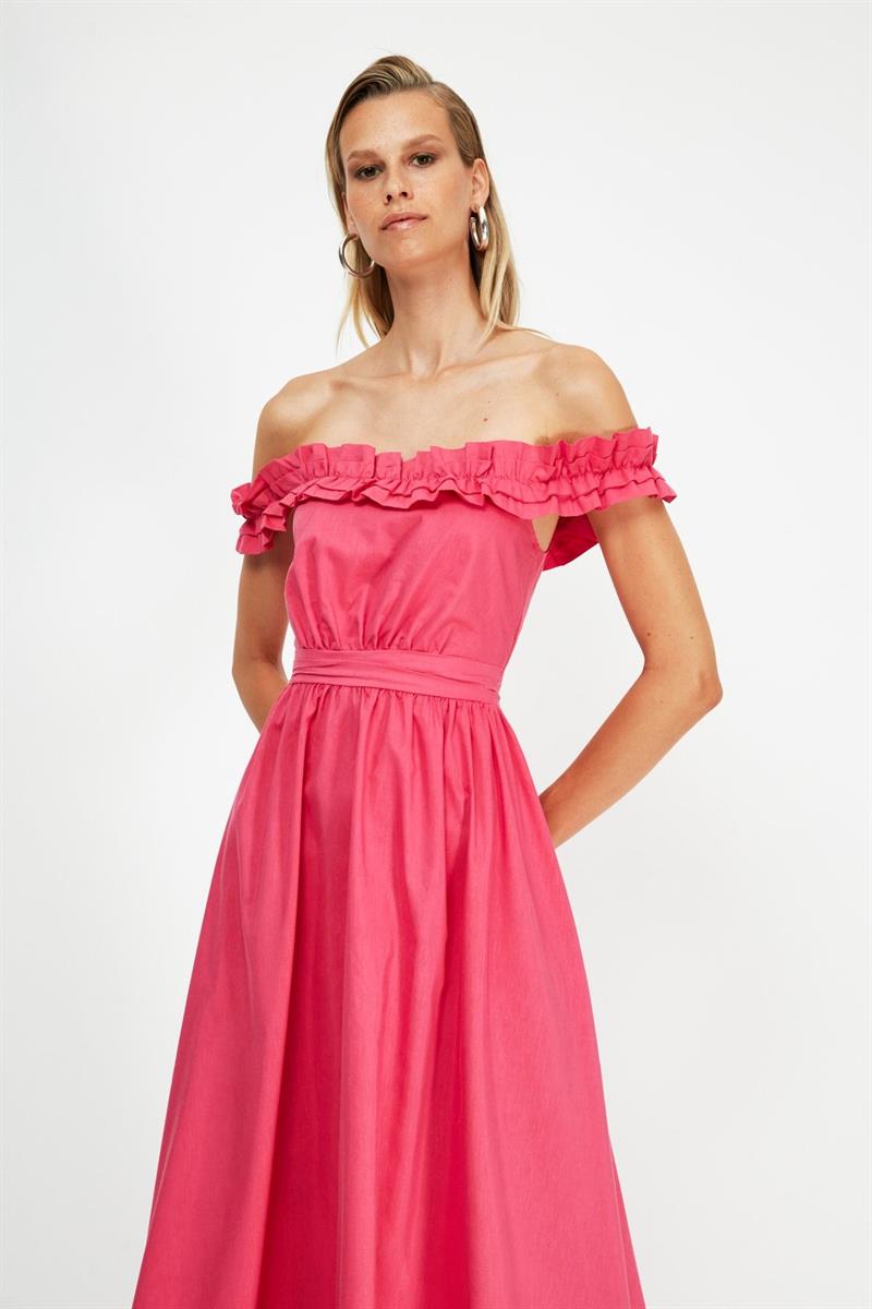 Fuchsia Ruffle Poplin Evening Dress