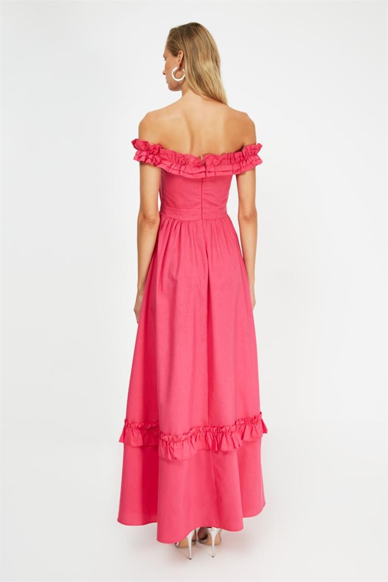 Fuchsia Ruffle Poplin Evening Dress