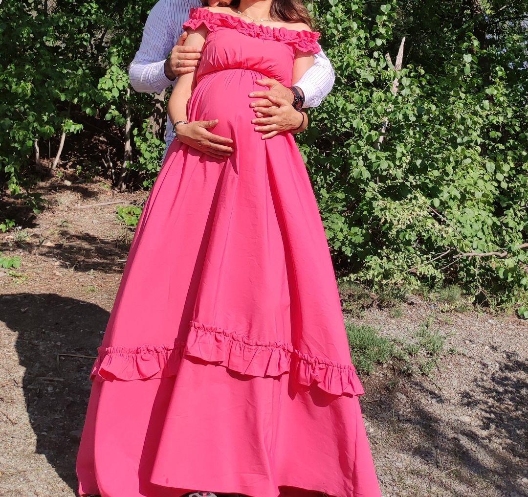 Fuchsia Ruffle Poplin Evening Dress