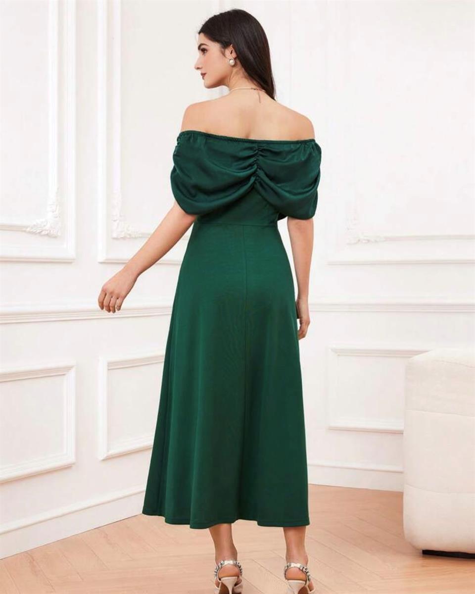 SHEIN emerald green off shoulder pleated dress