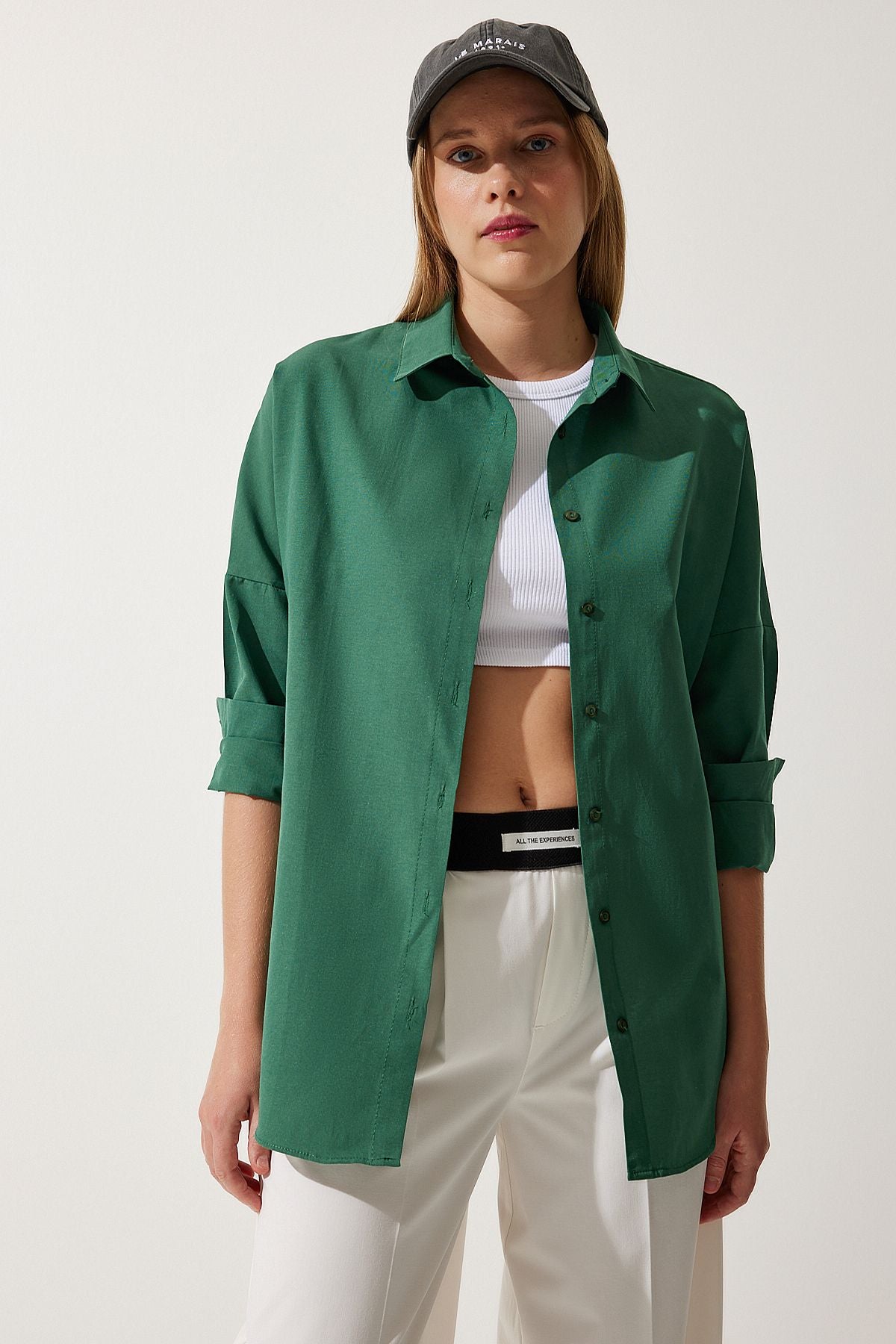 Oversized Button Down Shirt - Forest Green