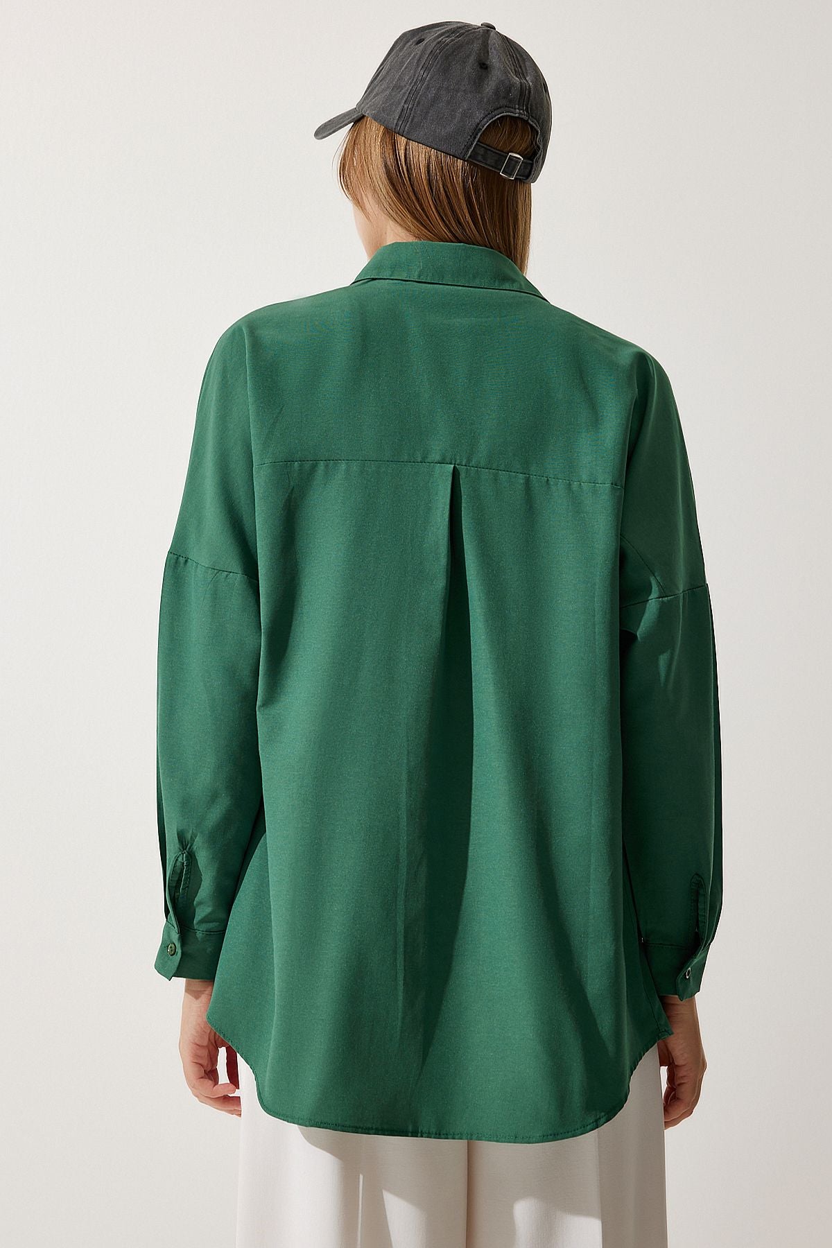 Oversized Button Down Shirt - Forest Green