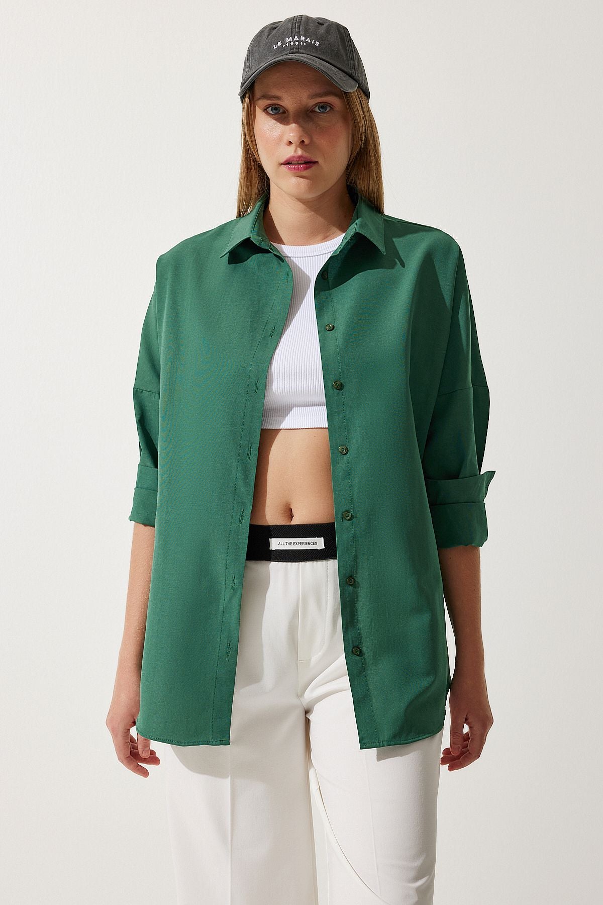 Oversized Button Down Shirt - Forest Green