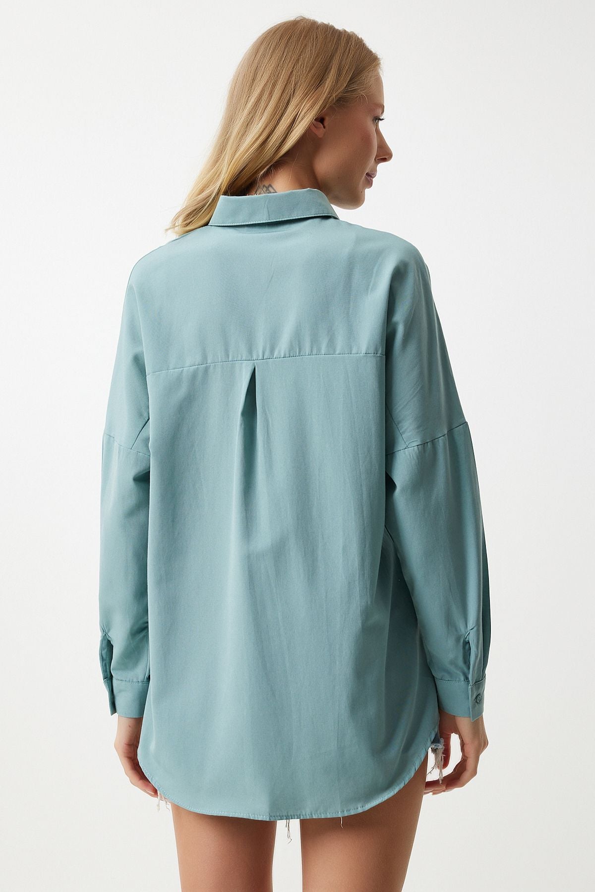 Oversized Button Down Shirt - Ice Blue