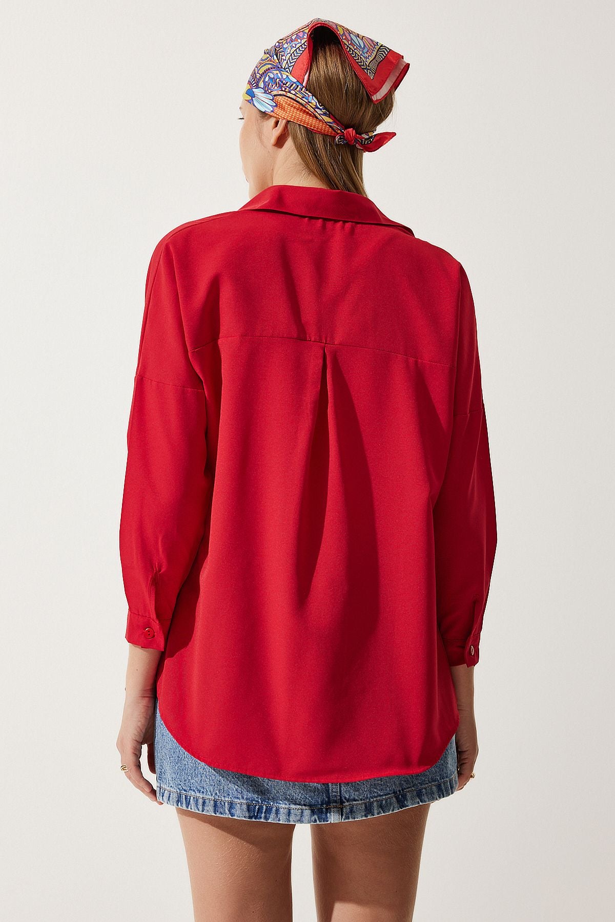 Oversized Button Down Shirt - Red